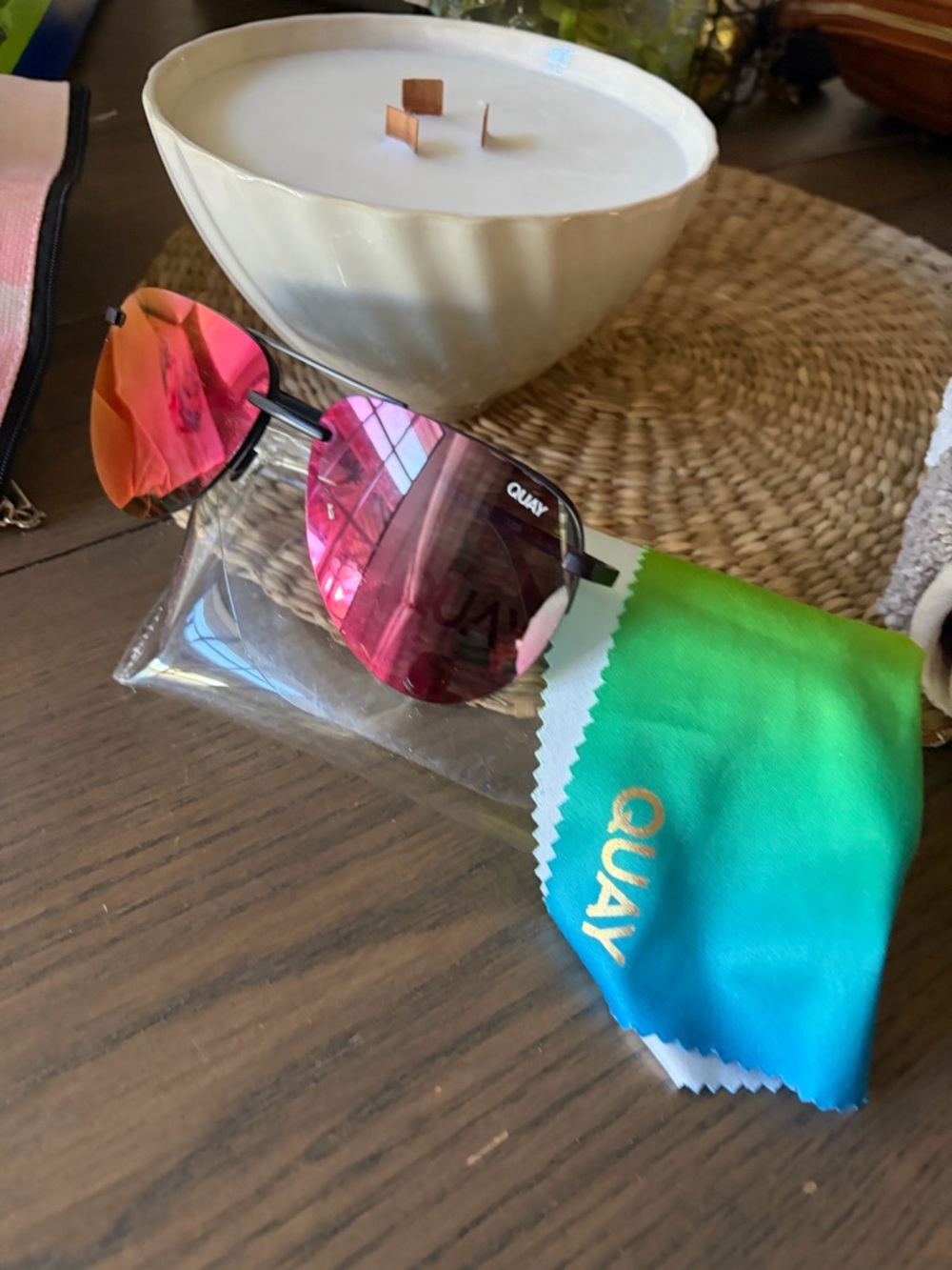 Quay Pink Mirrored Aviator Sunglasses
